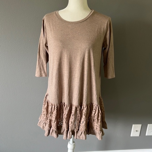 Easel Light Brown Lace Tunic Shirt - Picture 1 of 9